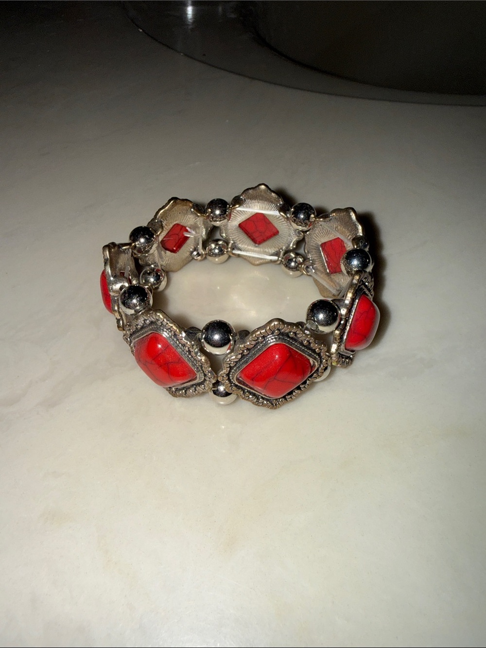 Red Stone Silver-Tone Stretch Bracelet - Women Jewelry